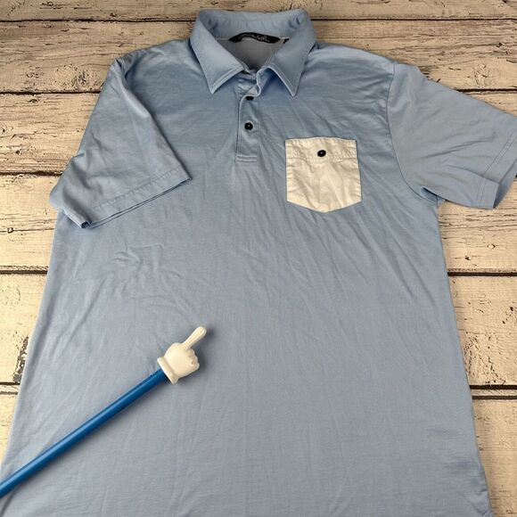 Flaw* TRAVIS MATHEW Men's XL Blue Pocket Short‎ Sleeve Polo Solid Golf Shirt - Picture 2 of 11